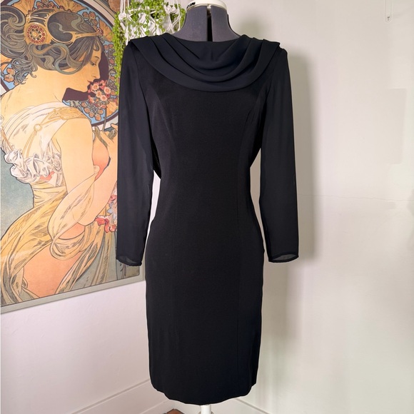 Women’s Vintage 80s Black Knee Length Backless Little Black Cocktail Dress - Picture 3 of 13